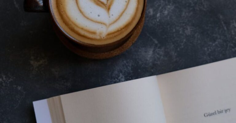 Landing Pages - A book with a latte art on it and a cup of coffee